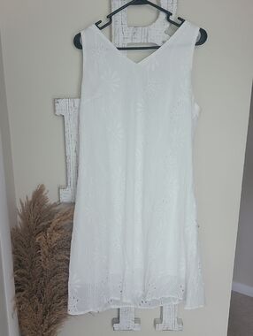 White Eyelet Sleeveless V-Neck Dress